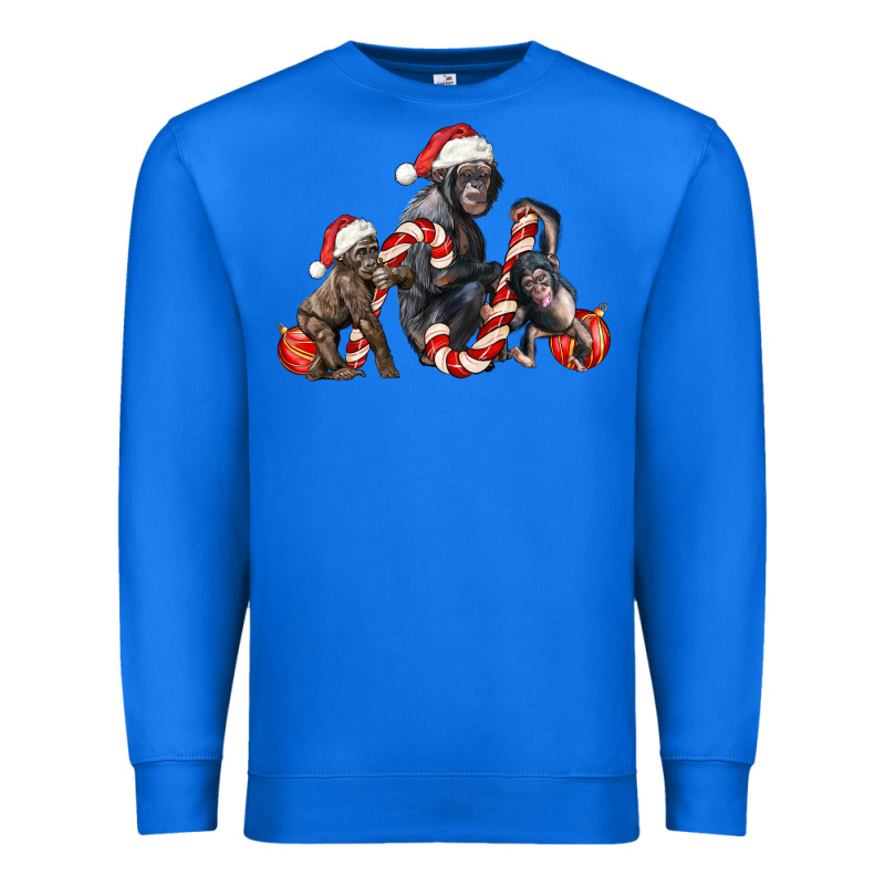 Christmas Chimpanzee And Gorilla Premium Sweatshirt by LillyAllenDesigns | Teevron