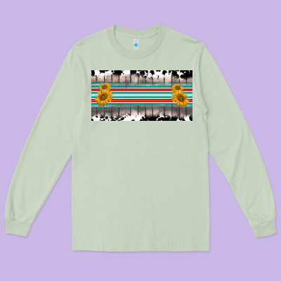 Western Cowhide Serape Sunflower Mama License Plate Long Sleeve Tee Designed By Barkaloodesign