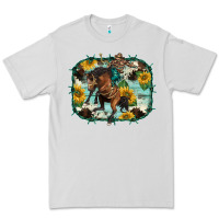 Dove Grey western rodeo horse cowhide sunflowers Premium Tee - BarkalooDesign