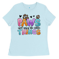 Baby Blue paws and enjoy the little things Ladies Tee - MaliasSmallBusiness