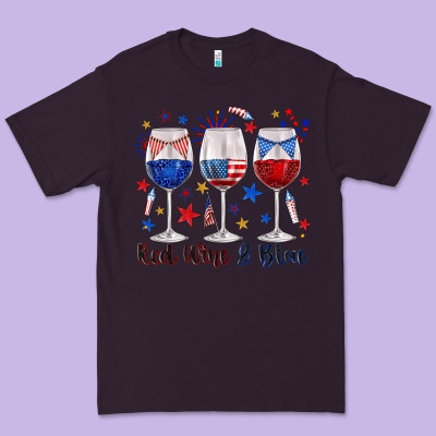 Premium Tee red wine and blue wine glasses