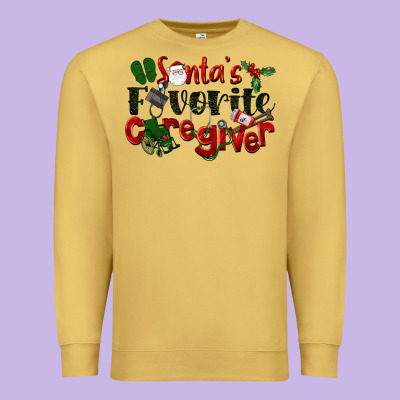 Santa's Favorite Caregiver Christmas Premium Sweatshirt Designed By Lillyallendesigns