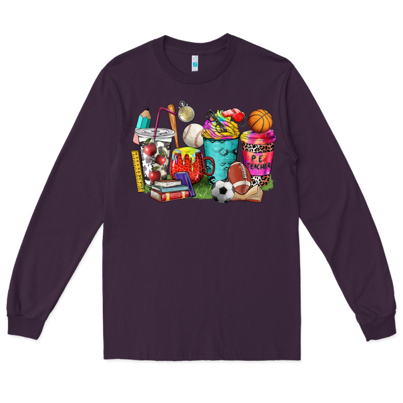P.e. Teacher Coffee Cups Long Sleeve Tee by NancyCooperArtShop | Teevron