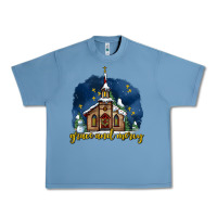 Pebble Blue Christmas church and snow grace and mercy Urban Heavy Tee - AdoDesignShop