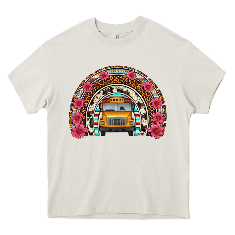 School Bus Leopard Cowhide Rainbow Heavy Core Tee by Artiststas | Teevron