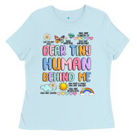 Baby Blue dear tiny human behind me Ladies Tee - JahusDesignShop