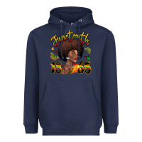 Navy juneteenth 1865 black woman Heavyweight Hoodie - LillyAllenDesigns