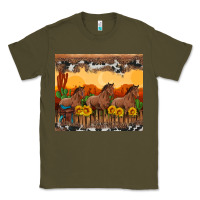 Army Green western horses and  sunset with sunflowers Classic Tee - Artiststas