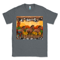 Charcoal Heather western horses and  sunset with sunflowers Classic Tee - Artiststas