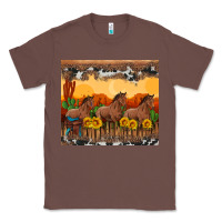 Chestnut western horses and  sunset with sunflowers Classic Tee - Artiststas