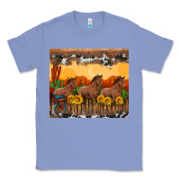 Colony Blue western horses and  sunset with sunflowers Classic Tee - Artiststas