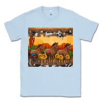 Dusty Blue western horses and  sunset with sunflowers Classic Tee - Artiststas
