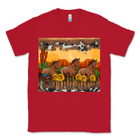 Red western horses and  sunset with sunflowers Classic Tee - Artiststas