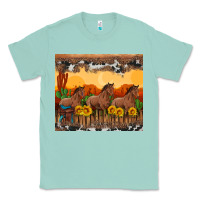 Seafoam western horses and  sunset with sunflowers Classic Tee - Artiststas