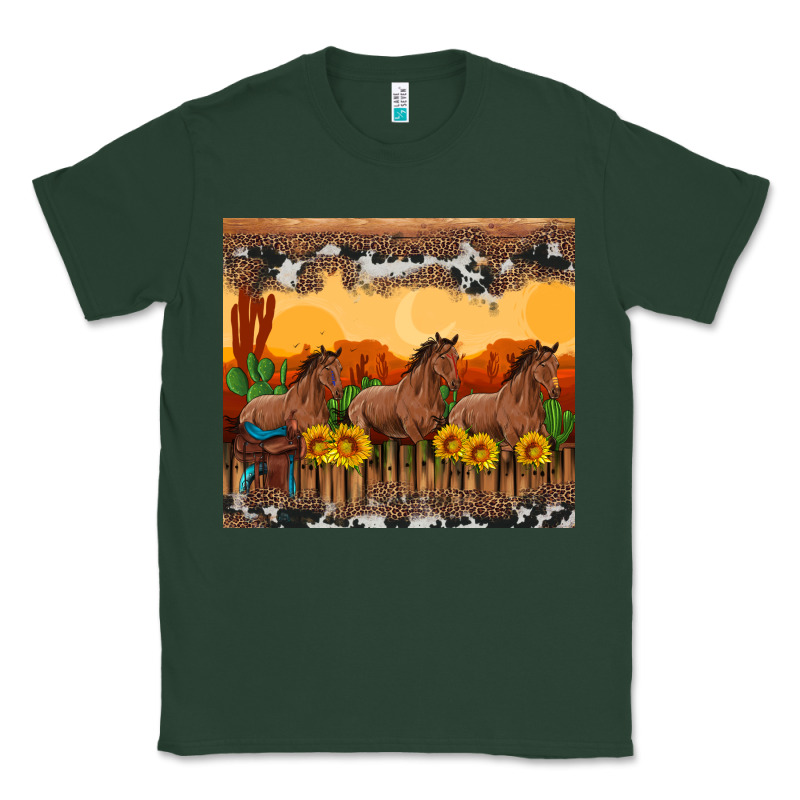 Western Horses And  Sunset With Sunflowers Classic Tee by Artiststas | Teevron