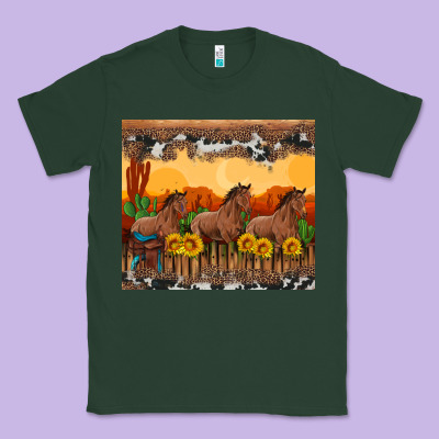 Western Horses And  Sunset With Sunflowers Classic Tee Designed By Artiststas