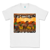 White western horses and  sunset with sunflowers Classic Tee - Artiststas