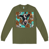 Army Green western black and white cow Long Sleeve Tee - BarkalooDesign