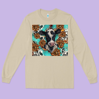 Western Black And White Cow Long Sleeve Tee Designed By Barkaloodesign