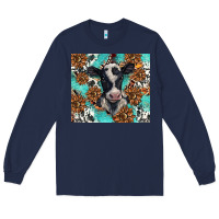 Navy western black and white cow Long Sleeve Tee - BarkalooDesign