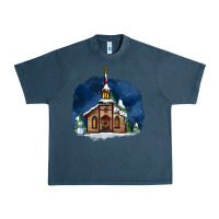 Midnight Navy Christmas church and snow Urban Heavy Tee - AdoDesignShop