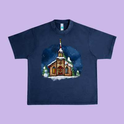 Christmas Church And Snow Urban Heavy Tee Designed By Adodesignshop