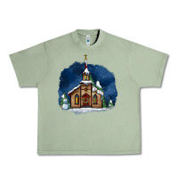 Oil Green Christmas church and snow Urban Heavy Tee - AdoDesignShop