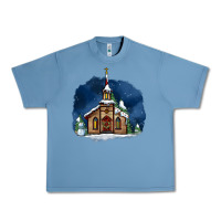 Pebble Blue Christmas church and snow Urban Heavy Tee - AdoDesignShop