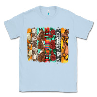Dusty Blue western horses roses and bullskulls wıth cowhide amd serape brushstro Classic Tee - Artiststas