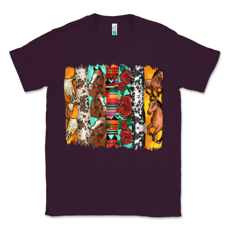 Western Horses Roses And Bullskulls Wıth Cowhide Amd Serape Brushstro Classic Tee by Artiststas | Teevron