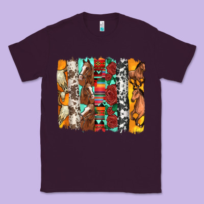 Western Horses Roses And Bullskulls Wıth Cowhide Amd Serape Brushstro Classic Tee Designed By Artiststas