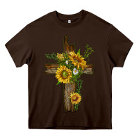Chocolate Brown sunflower cross Heavy Core Tee - texasbilliewilder