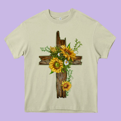 Sunflower Cross Heavy Core Tee Designed By Texasbilliewilder