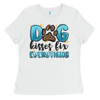 White dog kisses fix everything Ladies Tee - MaliasSmallBusiness