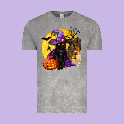 Black Witch Cat Coffin And Moon Vintage Tee Designed By Bundleandbundleshop