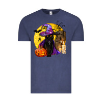 Vintage Denim black witch cat coffin and moon Vintage Tee - BundleAndBundleShop