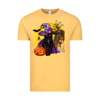 Vintage Mustard black witch cat coffin and moon Vintage Tee - BundleAndBundleShop