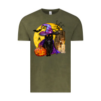 Vintage Olive black witch cat coffin and moon Vintage Tee - BundleAndBundleShop