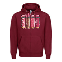 Burgundy valentine' day teacher school pencils Zipper Hoodie - MaliasSmallBusiness