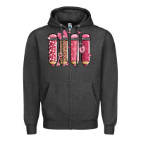Charcoal Heather valentine' day teacher school pencils Zipper Hoodie - MaliasSmallBusiness