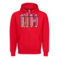 Red valentine' day teacher school pencils Zipper Hoodie - MaliasSmallBusiness