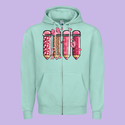 Valentine' Day Teacher School Pencils Zipper Hoodie Designed By Maliassmallbusiness