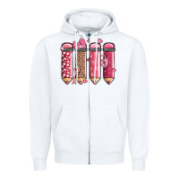 White valentine' day teacher school pencils Zipper Hoodie - MaliasSmallBusiness