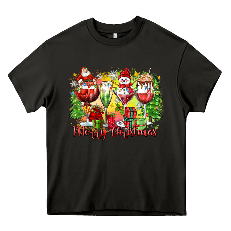 Merry Christmas Wine Glasses Heavy Core Tee by Zillion Design Studio | Teevron