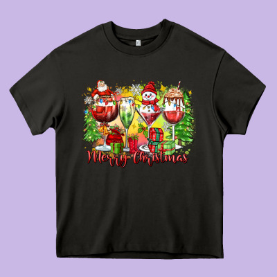 Merry Christmas Wine Glasses Heavy Core Tee Designed By Zillion Design Studio