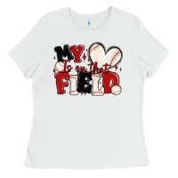 White my heart is on that field baseball Ladies Tee - MaliasSmallBusiness