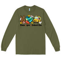 Army Green peace love school bus Long Sleeve Tee - NancyCooperArtShop