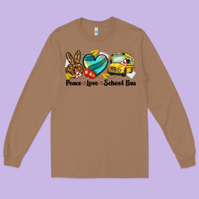 Peace Love School Bus Long Sleeve Tee Designed By Nancycooperartshop