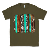 Army Green western cowhide wood and turquoise glitter brushstrokes Classic Tee - Artiststas