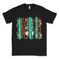 Black western cowhide wood and turquoise glitter brushstrokes Classic Tee - Artiststas